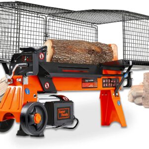 SuperHandy Log Splitter Electric Portable 6 Ton Ram System 9.6A 2200Watt Motor Horizontal Full Beam with Steel Wedge for Fire Wood Splitting Forestry